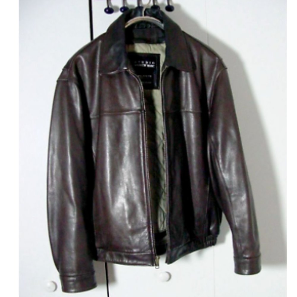 Vtg Wilson's Studio Andrew Marc Brown Leather Moto Bomber Jacket  Sz XL